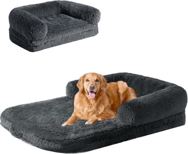 EHEYCIGA Foldable XXL Dog Bed Memory Foam-46X34X6.5", Fluffy Cover, Grey18