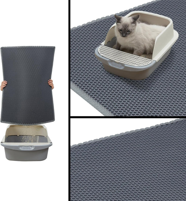Cat Litter Mats (2-Pack) 24" X 15", Litter Box Mats with Double Layers, Urine-Proof and Non-Slip Litter Trapping Mats, Easy Clean Leakproof , Soft EVA Durable Anti-Scratch Kitty Litter Mat, Grey5