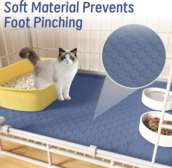 Silicone Large Cat Litter Mat 34" X 22", Cat Mat for Litter Box, Cats Litter Trapping Mat, Non-Slip and Waterproof, Raised Edges, Blue8
