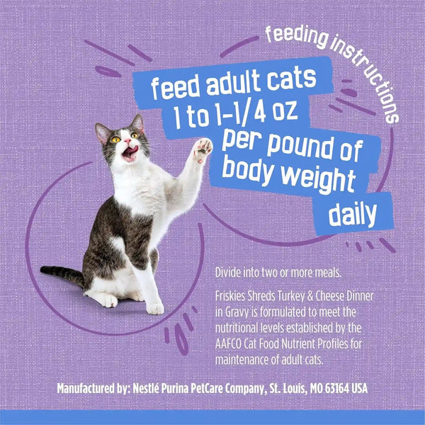 Purina Friskies Shreds Turkey and Cheese Dinner in Gravy High Protein Wet Cat Food - (Pack of 24) 5.5 Oz. Cans9