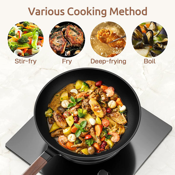 Carbon Steel Wok, 13-Inch, Pre-Seasoned, Non-Stick, with Lid and Spatula, Flat Bottom, Ideal for Stovetop Cooking6