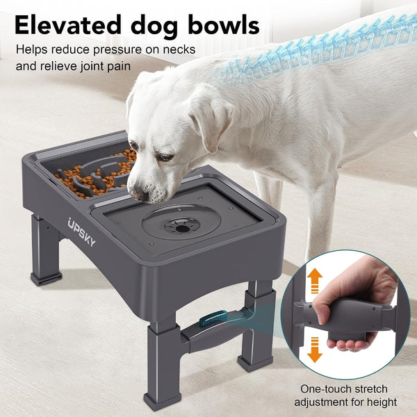 UPSKY 2-In-1 Elevated Dog Bowls Slow Feeder, 4 Height Adjustable Raised Bowl Stand, No Spill Dog Water Bowls, Anti-Slip Food and Water Bowls for Small Medium Dogs(Not Include Stainless Steel Bowl)7