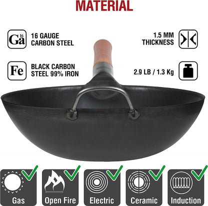 Carbon Steel Wok Pan – 11,8 - Blue Carbon Steel 17-Inch Wok Spatula, Ladle, 3 Pairs of Chopsticks Visit the Store4
