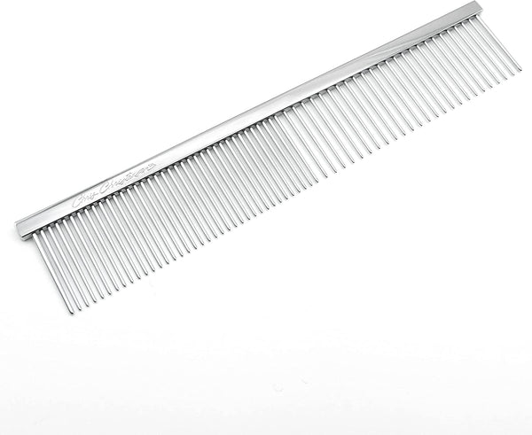 Chris Christensen 000 7.5 In. Greyhound Style Fine/Coarse Colored Butter Comb, Groom like a Professional, Rounded Corners Prevent Friction and Breakage, Solid Brass with Steel Teeth, Chrome Finish1
