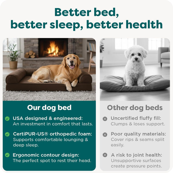 Furhaven Orthopedic Dog Bed for Large Dogs W/ Removable Bolsters & Washable Cover, for Dogs up to 95 Lbs - Plush & Suede Sofa - Espresso, Jumbo/Xl7