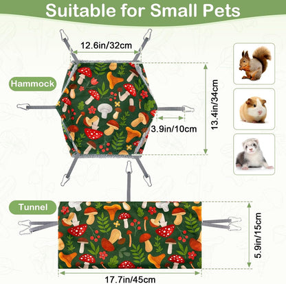 Bienbee 2 Pcs Ferret Rat Hammock Set for Cage Washable Guinea Pig Hideout Bed Soft Small Animal Hammock Tunnel Toys Ferret Cage Accessories for Hedgehog Sugar Glider Squirrel Hamster, Green Mushroom5