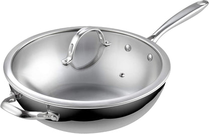 Multi-Ply Clad 12 Inch Stainless Steel Wok Pan, Stir Fry Pan with Glass Lid, Induction Cookware, Dishwasher & Oven Safe, Compatible with All Cooktops6
