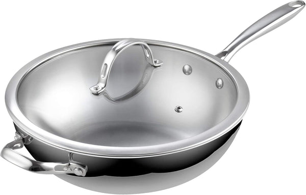 Multi-Ply Clad 12 Inch Stainless Steel Wok Pan, Stir Fry Pan with Glass Lid, Induction Cookware, Dishwasher & Oven Safe, Compatible with All Cooktops6