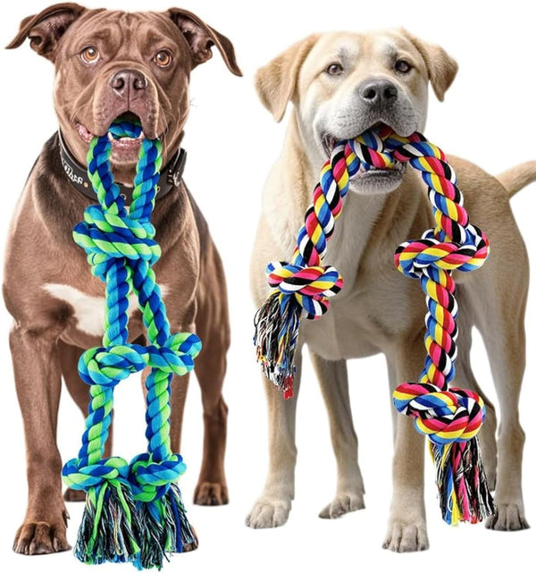 SHARLOVY Large Tough Chew Toys for Aggressive Chewers Large Breed,Heavy Duty Dental Rope Toys Kit for Medium Dogs,5 Knots Indestructible Cotton Puppy Teething Chew Tug Toy Set of 912