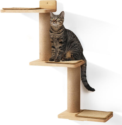 FUKUMARU Cat Wall Shelves, 3 in 1 Transformable Cats Scratching Post | Solid Rubber Wood, DIY Kitten Walls Jungle and Perch Platform Supplies, Suit for Climb, Play, Nap, Scratch1