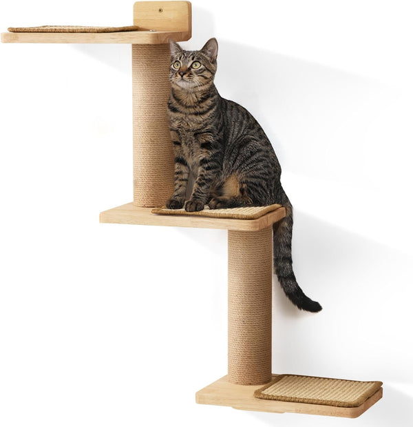 FUKUMARU Cat Wall Shelves, 3 in 1 Transformable Cats Scratching Post | Solid Rubber Wood, DIY Kitten Walls Jungle and Perch Platform Supplies, Suit for Climb, Play, Nap, Scratch1