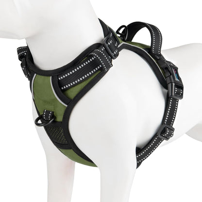 PHOEPET No Pull Dog Harness Medium Reflective Front Clip Vest with Handle, Adjustable 2 Metal Rings 2 Buckles(M, Grey)16