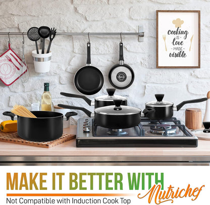 kitchen 13-Piece Nonstick Kitchen Cookware Set -PTFE/PFOA/PFOS Free Heat Resistant Kitchen Ware Pots Pan Set W/ Saucepan,Frying Pans,Cooking Pots,Casserole,Lids,Ladle,Fork,Strainer-Nccwa13.57