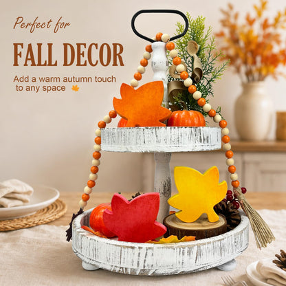 Fall Table Decor 3 Pcs-Autumn Harvest Leaves Decorations for Home Indoor | Fall Maple Centerpiece for Office Kitchen Party, Wooden Farmhouse Thanksgiving Signs Gifts for Tiered Tray Mantel Living Room4