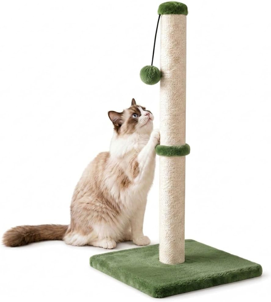 dimaka-29-height-tall-cat-scratching-post-claw-scratcher-with-sisal-rope-and-covered-with-soft-smooth-plush-vertical-scratch-full-strectch-for-standard-size-catsgrey-29-inches-for-all-cats