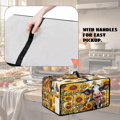 Cow Sunflower Print Toaster Oven Air Fryer Dust Cover Washable Heavy Duty Small Kitchen Appliance Dust Covers with Accessory Pockets, Kitchen Accessories, S5