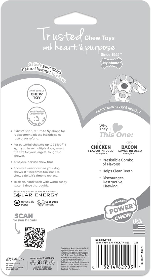 Nylabone Power Chew Original Bone Dog Chew Toys, Medium, 2 Count | Chicken and Bacon Flavor, Durable Chew Toys, Discourages Destructive Chewing, Long Lasting, for Dogs up to 35 Pounds12