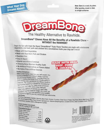 Dreambone Triple Flavor Twisties Dog Treats, Daily Rawhide-Free Chew, Digests Safely, with Real Protein, Beef, Pork, Chicken and Veggies, 25 Count10