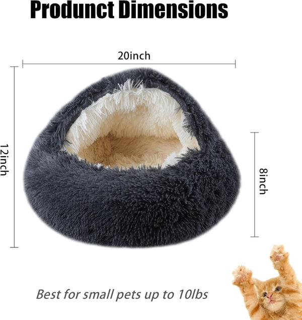 FORMYCATIE Cat Beds for Indoor Cats,Cat Cave for Puppy and Kitty,Calming Small Dog Bed for Small Dogs with Cover Cave,Cozy Warming Fluffy Washable Anti-Slip Pet Sleeping Bag(20 * 20Inch,Dark Gray)3