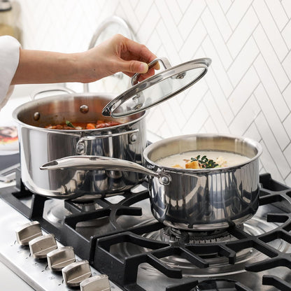 Cooking Pots Including Glass Lids, Frying Pan, Set of 3 Pots/Pan, Ø16Cm, Ø20Cm, Ø26Cm, Dishwasher-Safe, Pots for Induction, Fully Lined 3-Ply Stainless Steel7