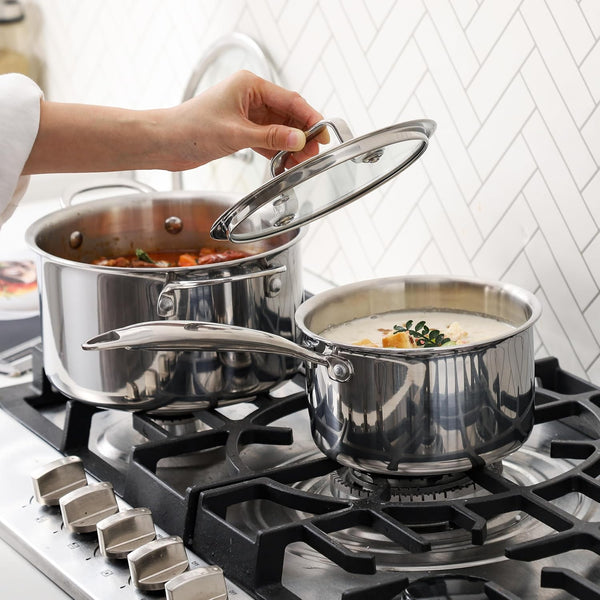 Cooking Pots Including Glass Lids, Frying Pan, Set of 3 Pots/Pan, Ø16Cm, Ø20Cm, Ø26Cm, Dishwasher-Safe, Pots for Induction, Fully Lined 3-Ply Stainless Steel7