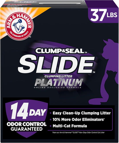 ARM & HAMMER Slide Platinum Easy Clean-Up Clumping Cat Litter, 37 Lbs | 24/7 Odor Control, Triple-Action Freshness, Non-Stick, Low Tracking, Multi-Cat Formula, Scented1