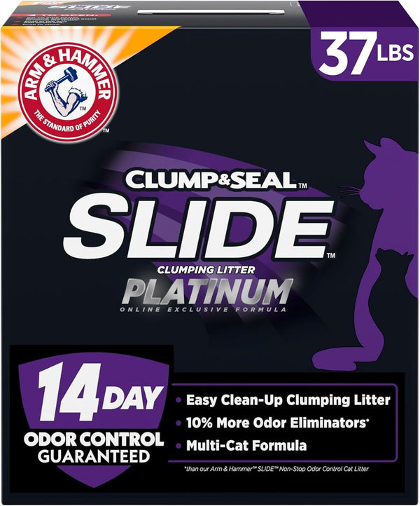 ARM & HAMMER Slide Platinum Easy Clean-Up Clumping Cat Litter, 37 Lbs | 24/7 Odor Control, Triple-Action Freshness, Non-Stick, Low Tracking, Multi-Cat Formula, Scented1