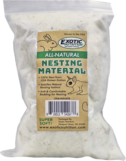Exotic Nutrition All-Natural Nesting Material (4 Oz.) - 100% Cotton Eco-Friendly Animal Bedding - for Sugar Gliders, Squirrels, Hamsters, Rabbits, Wild Birds & Wildlife1