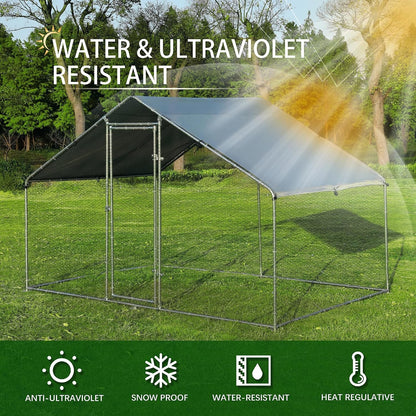 Large Metal Chicken Coop round Top Upgrade Tri-Supporting Wire Mesh Chicken Run,Chicken Pen with Water-Resident and Anti-Uv Cover,Duck Rabbit House Outdoor (6.6'L X 9'W X 6.5'H)5