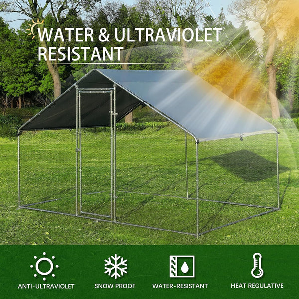 Large Metal Chicken Coop round Top Upgrade Tri-Supporting Wire Mesh Chicken Run,Chicken Pen with Water-Resident and Anti-Uv Cover,Duck Rabbit House Outdoor (6.6'L X 9'W X 6.5'H)5