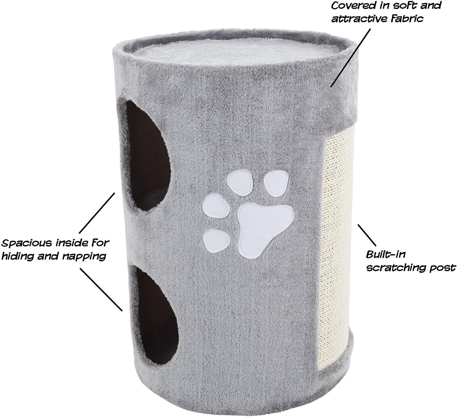 20-5-inch-cat-condo-2-story-cat-house-with-sisal-scratch-pad-barrel-shaped-pet-house-covered-in-soft-fabric-by-petmaker-gray