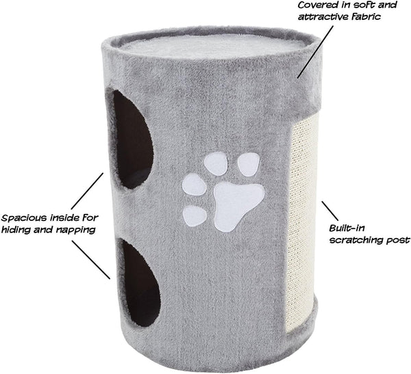 20.5-Inch Cat Condo - 2 Story Cat House with Sisal Scratch Pad, Barrel Shaped Pet House Covered in Soft Fabric by PETMAKER (Gray)4