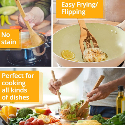 Wooden Spoons Kitchen 5 Pcs Cooking Utensils,Wooden Bamboo Utensil Set for Cooking,Heat Resistant for Nonstick Cookware-Best Kitchen Gifts5
