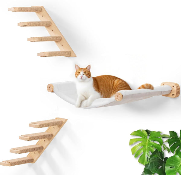 Cat Wall Hammock, Dual-Sided Cat Wall Bed with Canvas & Plush Fabric for All Seasons, Wall Mounted Shelf for Large Cats, Modern Perches for Lounging & Napping10