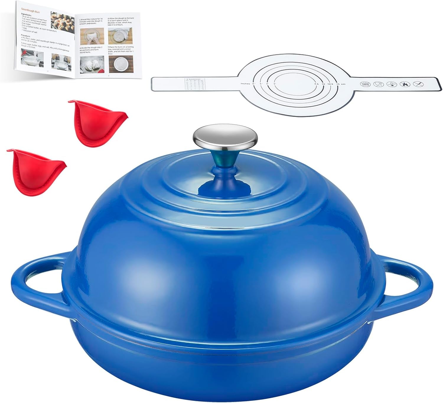 dutch-oven-cast-iron-bread-oven-with-cloche-dome-lid-for-baking-sourdough-artisan-bread-pizza-enameled-cast-iron-combo-cooker-for-baking-braising-roasting-magenta-enameled-finish