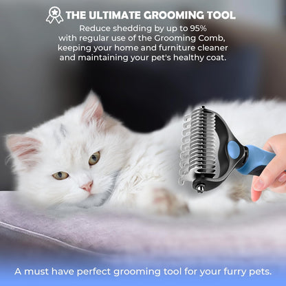 Undercoat Rake for Dogs & Cats, Dematting Comb with Extra Wide Double-Sided Stainless Steel Teeth for Detangling, Deshedding, Brushing, Thinning & Removing Shed Fur, Knots, Mats, and Tangles in Pets6