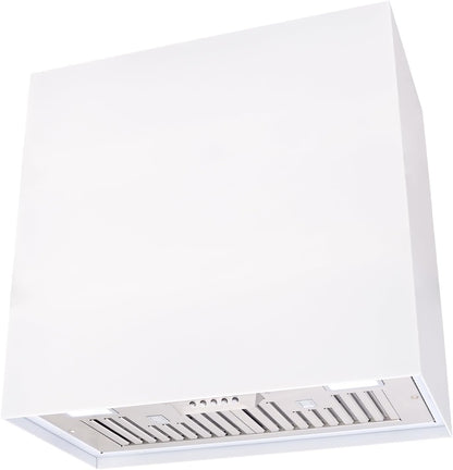 Stainless Steel Range Hood, Modern Box Kitchen Hood with Powerful Vent Motor, Wall Mount, 30”W*30”H*14D, Signal White (AK-HS30H-SW)1