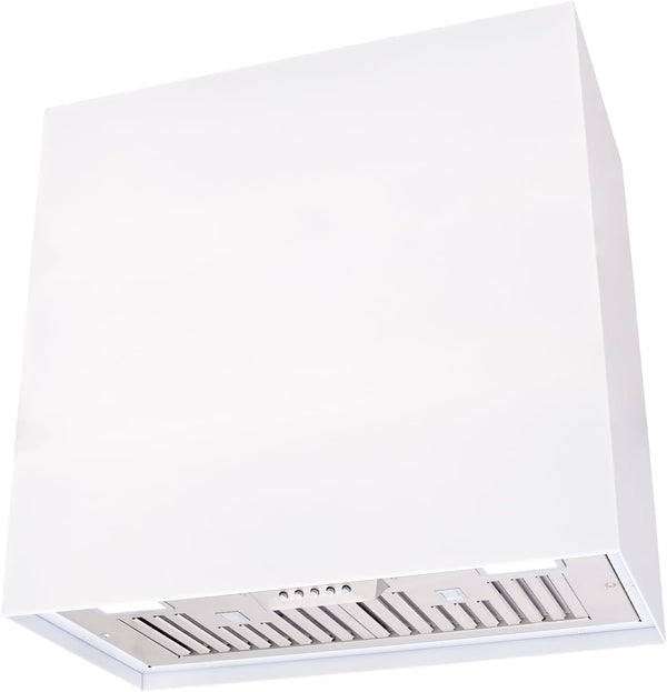 Stainless Steel Range Hood, Modern Box Kitchen Hood with Powerful Vent Motor, Wall Mount, 30”W*30”H*14D, Signal White (AK-HS30H-SW)1