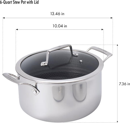 Henckels Paradigm Stainless Steel 6 Pc Cookware Set, Tri-Ply Ceramic Nonstick Cookware with Dutch Oven, Non Toxic Induction Cookware Set, Metal-Utensil & Dishwasher Safe6