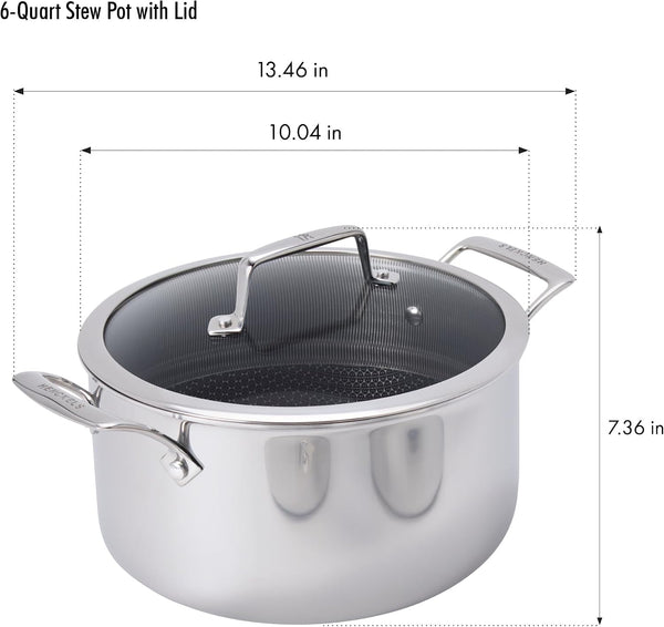 Henckels Paradigm Stainless Steel 6 Pc Cookware Set, Tri-Ply Ceramic Nonstick Cookware with Dutch Oven, Non Toxic Induction Cookware Set, Metal-Utensil & Dishwasher Safe6