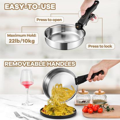 9Pcs Stainless Steel Cookware Set, 3-Ply Pots and Pans Set W/Detachable Handle & Lid, Induction Cookware Kitchen Cooking Set for RV Camping, Nontoxic Whole Clad Frying/Saute/Sauce Pan, Oven Safe4