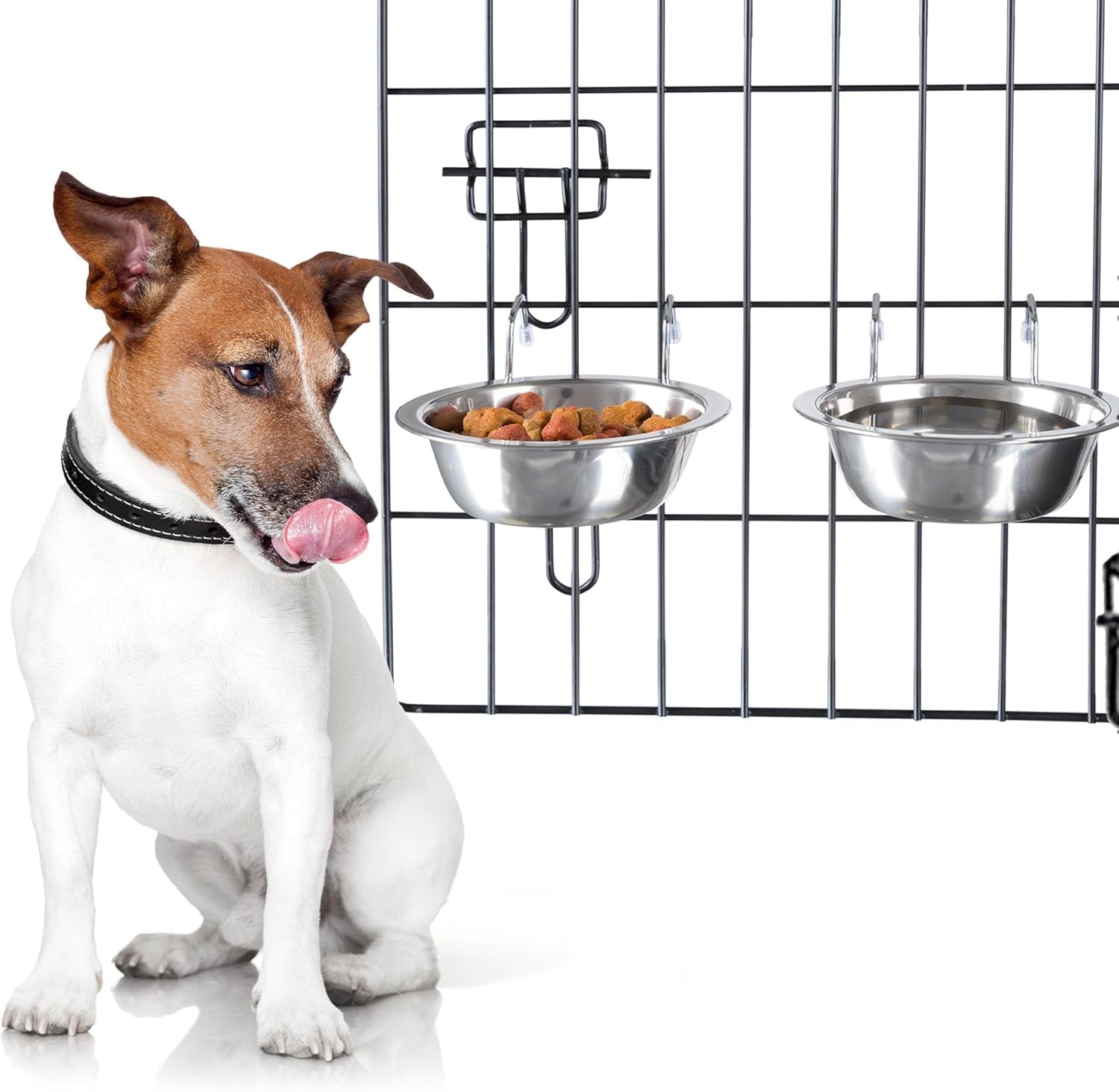 set-of-2-stainless-steel-dog-bowls-cage-kennel-and-crate-hanging-pet-bowls-for-food-and-water-20oz-each-and-dishwasher-safe-by-petmaker-silver