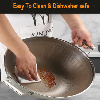 Titanium Hammered Wok with Double Handles, 2026 New Frying Pans Nonstick, Non-Stick Wok, Scratch-Resistant Non Stick Titanium Pans for Cooking,With Lid,14.17In6