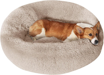 JOLLYVOGUE Small Dog Bed, Calming Soft Anti-Anxiety Donut Cat Bed, Washable round Fluffy Cushion for Small and Medium Pets (20")45