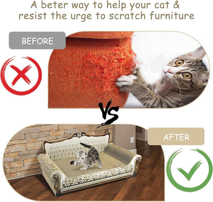Luxury Cardboard Cat Scratcher Sofa Bed, Couch Shaped Scratching Board, Scratch Lounge with Catnip, Scratcher for Indoor Cats Large Grey5