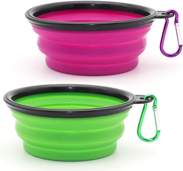 Large Dog Bowl Pet Collapsible Bowls, 2 Pack Collapsible Dog Water Bowls for Cats Dogs, Portable Pet Feeding Watering Dish for Walking Parking Traveling with 2 Carabiners (Large, Black+Black)18