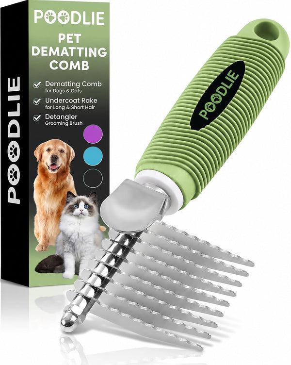 Poodle Dematting Fur Rake Comb Brush for Dogs and Cats - Long 2.5" Steel Safety Blades Metal Comb for Detangling Matted or Knotted Undercoat Hair12