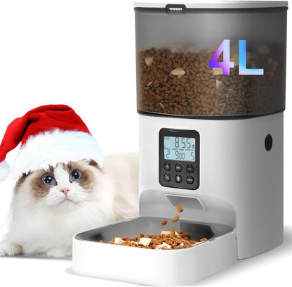 Automatic Cat Feeder, 4L Cat Food Dispenser with 10S Voice Recorder, Pet Feeder up to 8 Meals per Day, Timed Dog Feeder with Dry Food Sealed Ring14