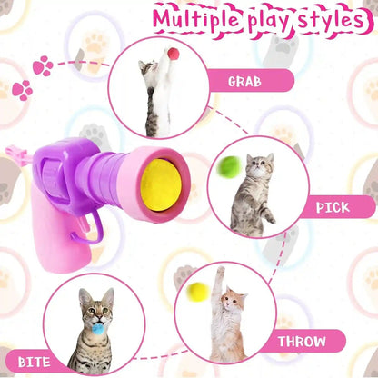 2 Cat Toy Launchers & 100 Cat Pom Pom Balls,Cat Toys Balls Launcher,Launch Ball Interactive Toy,Silent Plush Elastic Ball for Kitty7