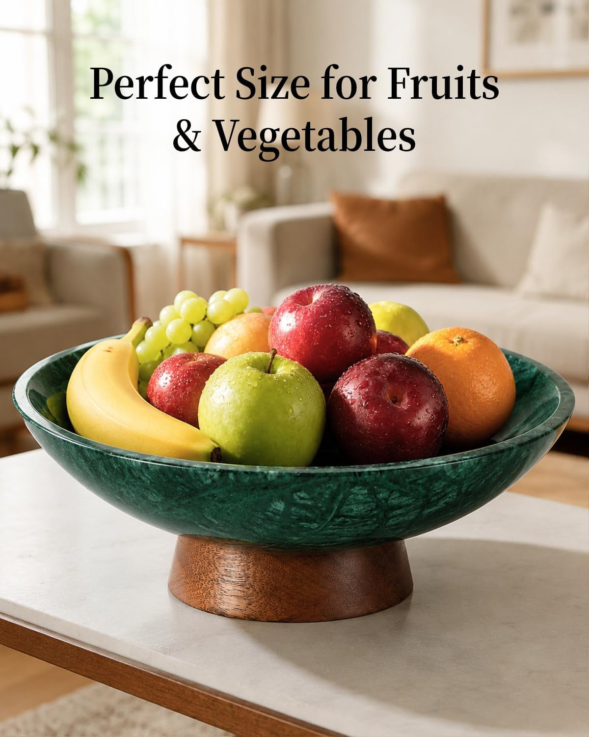 marble-decorative-bowl-11-large-centerpiece-for-table-fruit-bowl-for-kitchen-counter-coffee-table-or-entryway-decor-natural-marble-with-wood-base-unique-home-gift-green